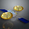 Spacecraft Structure Featuring Golden Dish Antennas And Blue Solar Panels 3d model