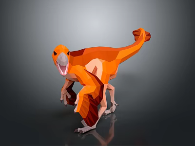 Orange Low Poly Style Dinosaur Model With Dynamic Pose And Reflective Surface 3d model