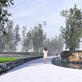 Natural Landscape Wall Surrounded By Bamboo With Wooden Arched Structure Water Pool And Stone Path