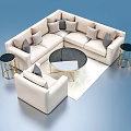 Modern Beige Sofa And Coffee Table Set With Grey Cushions Glass Top And Gold Legs