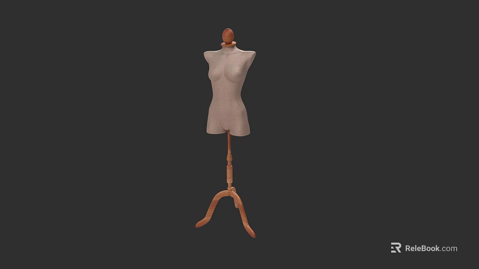 White Dress Form with Wooden Tripod Stand on Simple Dark Background 3d model 