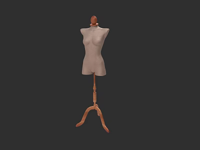 White Dress Form with Wooden Tripod Stand on Simple Dark Background 3d model