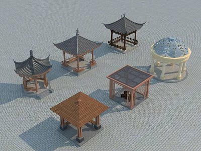 Various Traditional And Modern Pavilion Designs With Different Roof Structures And Materials 3d model