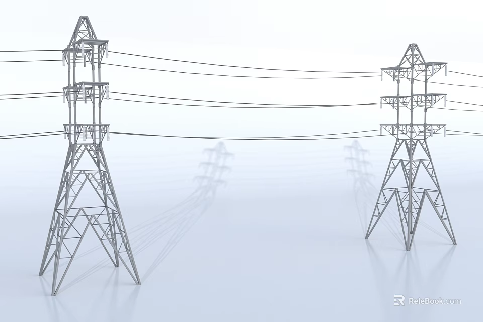 Modern Industrial High Voltage Transmission Line Towers With Steel Lattice Frame Structure 3d model 