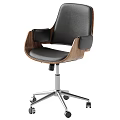 Black And Brown Leather Desk Chairs With Wooden Armrests Metal Bases And Wheels