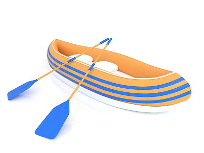Orange And Blue Striped Canoe With Blue Paddles On White Background 3d model