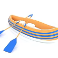 Orange And Blue Striped Canoe With Blue Paddles On White Background