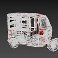Red Vintage Three Wheeled Motorcycle With Open Door And Classic Cab Design