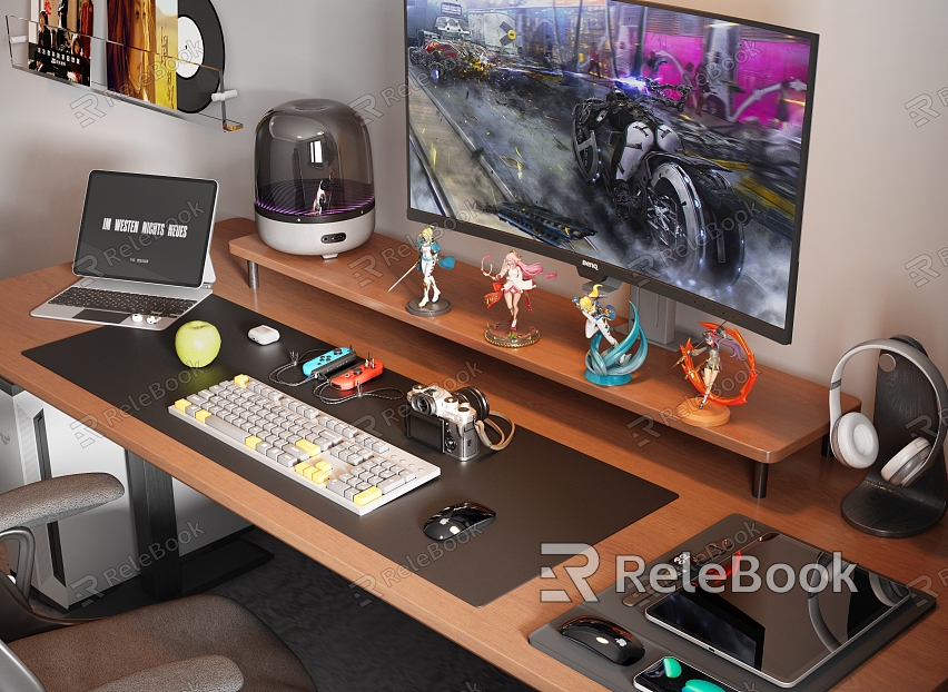 Modern E-sports Room Study Computer Desk Tablet Computer Audio Mouse Keyboard Headset Handheld model