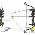 Detailed Compound Bow Weapon 3D Model With Arrows And Side Front Views