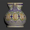 Colorful Earthenware Jug With White Base Green Purple Yellow Decorative Patterns On Black Background
