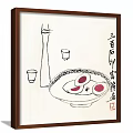 Traditional Chinese Decorative Wall Art With Plants Insects Food And Calligraphy On Gray Concrete Wall
