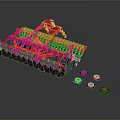 Red And Green Agricultural Cultivator With Black Components And Colorful Buttons