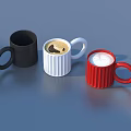 Three Different Colored Mugs Black White Red Holding Coffee And Milk Drinks