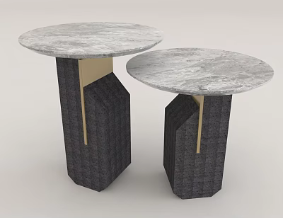 Two Modern Side Tables With Round Marble Tops And Dark Bases Gold Accents 3d model