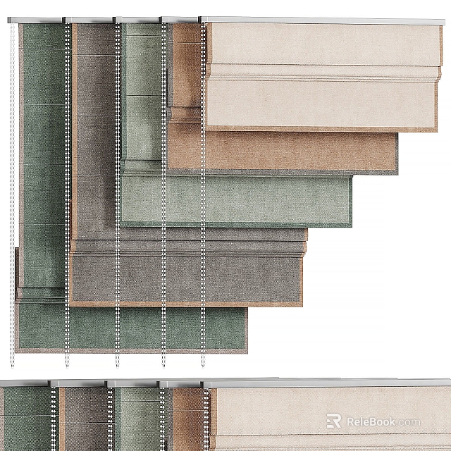 Roman Blinds With Soft Fabric Material And Various Colors For Modern Home Decor 3d model 