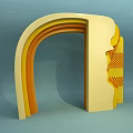 Modern Layered Archway Design With 3D Yellow Orange Structure And Textured Decor Elements 3d model