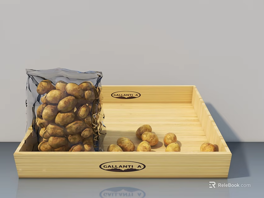 Ornament Decoration Set With Wooden Tray Chestnut Bag And Scattered Nuts Galapagos Logo 3d model 