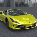 Yellow Convertible Sports Car In Outdoor Setting With Glass Building And Trees