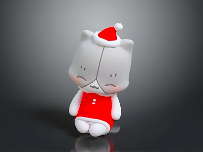 Gray Cat Plush Toy With Santa Hat And Red Christmas Outfit 3d model