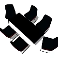 Modern Dining Table Set With Six Black Chairs And Metal Legs Design