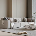 Modern one-word multi-person sofa sofa sofa coffee table combination 3d model