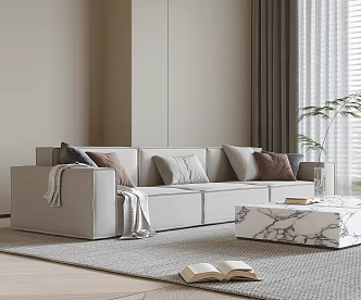 Modern one-word multi-person sofa coffee table combination 3d model