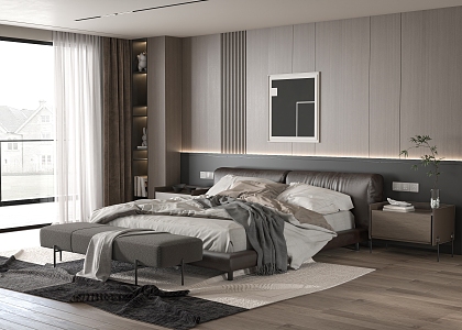 Minotti double bedroom bedside background wall bedside table leisure chair 3d model