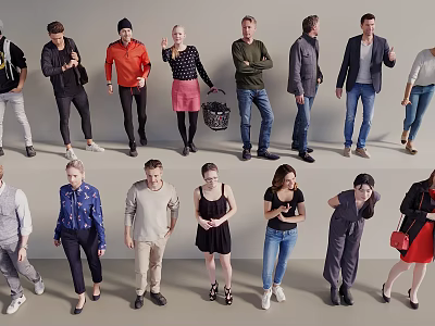 Group Of Diverse People In Various Casual Outfits With Different Poses 3d model