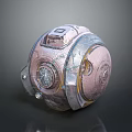 Futuristic Metallic Sphere Component With Glass Window Metal Bolts And Worn Details
