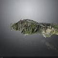 3D Rock Mountain Model With Green Vegetation And Clear Rock Texture On Smooth Reflective Surface 3d model