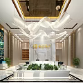 Elegant Property Sales Office Interior With Luxurious Chandeliers Reception Desk And Green Plants