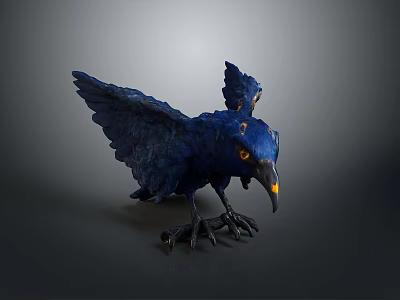 Blue Bird Sculpture With Spread Wings Yellow Eyes And Black Claws 3d model