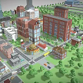 Diverse Buildings City Model with Green Areas and Urban Layout