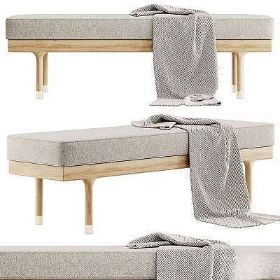 Modern Lounge Chair With Wooden Frame Upholstered Cushion And Draped Gray Blanket 3d model