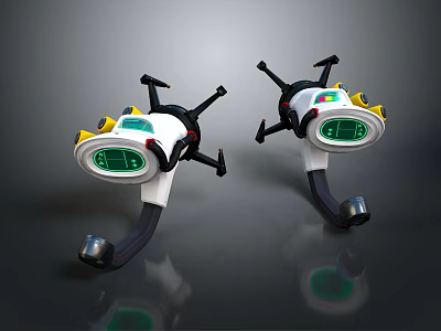Futuristic Handheld Weapon With White Body Black Parts Yellow Accents And Green 3d model