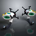 Futuristic Handheld Weapon With White Body Black Parts Yellow Accents And Green