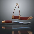 Traditional Decorative Knife With Red Leather Sheath Gold Accents And Sharp Polished Blade