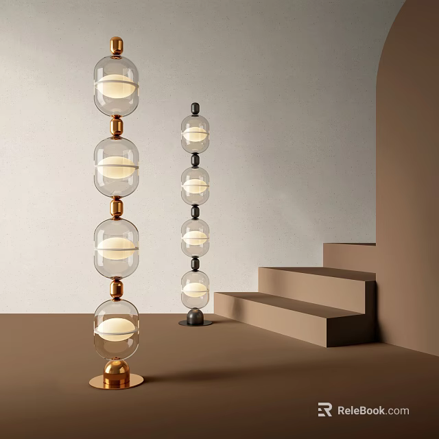 Modern Floor Lamps With Glass Globes And Gold Black Bases In Minimalist Interior 3d model 
