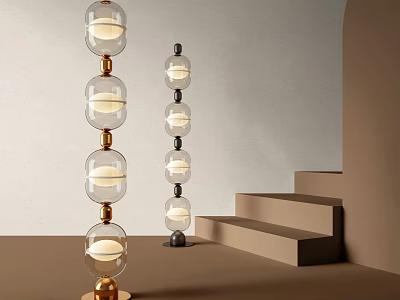 Modern Floor Lamps With Glass Globes And Gold Black Bases In Minimalist Interior 3d model