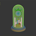 Antique Mantel Clock With Glass Dome Cover And Golden Base Stand