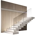 Modern Staircase Design With Glass Railing White Steps And Wooden Wall