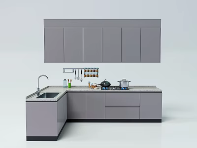 Modern Gray Kitchen Cabinets With Upper Lower Storage And Sink Setup 3d model