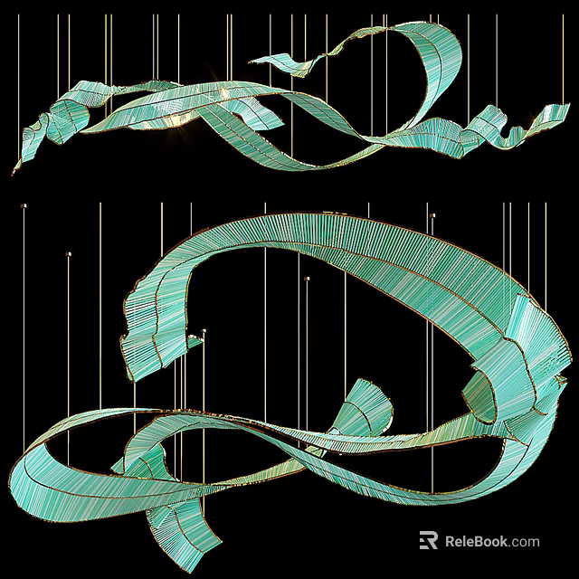 Artistic Green Curved Leaf Shaped Pendant Light With Hanging Suspended Design 3d model 
