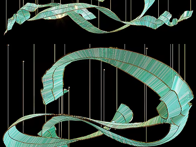 Artistic Green Curved Leaf Shaped Pendant Light With Hanging Suspended Design 3d model