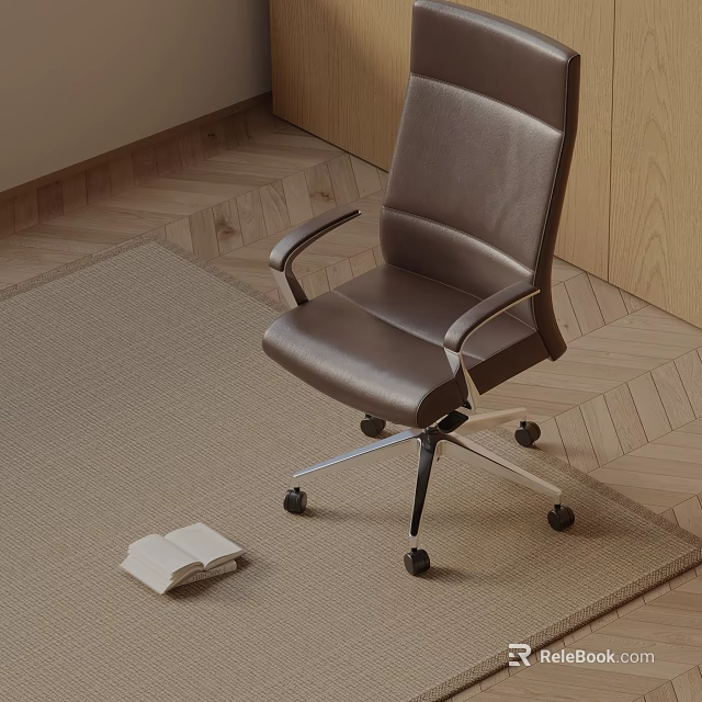 Comfortable Brown Leather Massage Chair With Living Room Rug And Book 3d model 