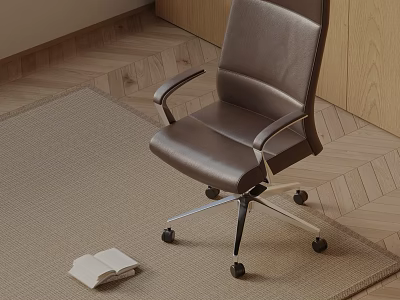 Comfortable Brown Leather Massage Chair With Living Room Rug And Book 3d model