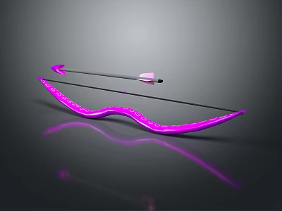 Purple Glowing Bow And Arrow With Futuristic Design And Shiny Reflection 3d model