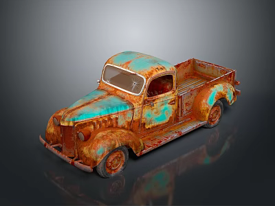 Vintage Rusty Truck With Blue Green Patina And Classic Retro Design 3d model