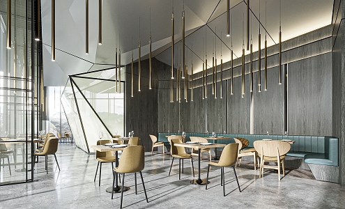 Modern Restaurant Tea Restaurant Chinese Restaurant Fast-food Restaurant Table and Chair Chandelier Glass Partition 3d model